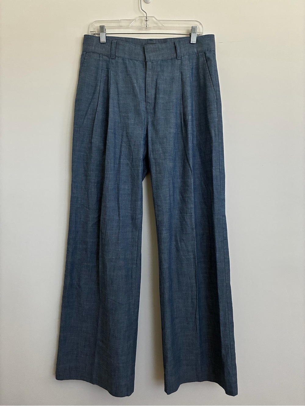 Banana Republic Cotton Chambray Wide-Leg Trousers in Slate Blue size 8